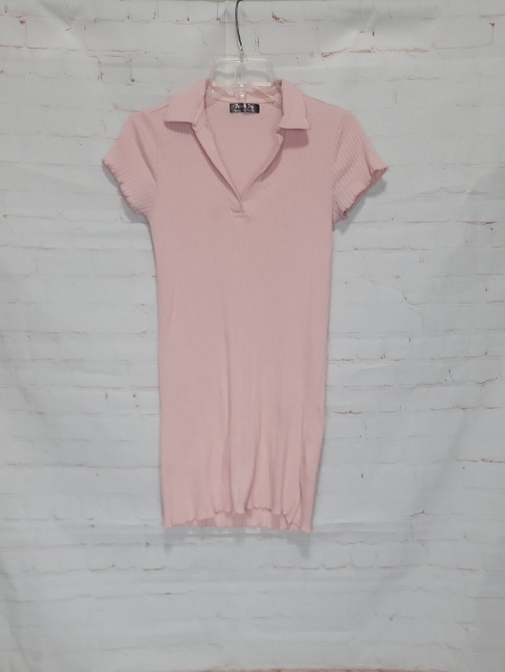 Ribbed Polo Neck Mini Dress - Light Pink